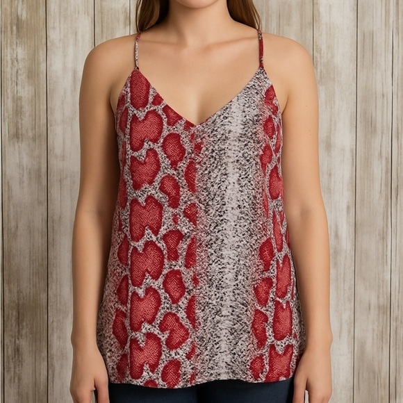 Peace Love Cake Tops - Peace Love Cake Snake Print Cami Tank Red Gray V-Neck Large Boho
